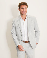 Nova Wave Stretch-Seersucker Sand Stripe Blazer - Glass Bottle