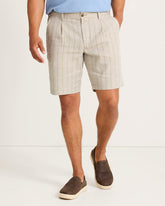 Isla Shores Stripe Linen-Blend 9-Inch Shorts - Stone Khaki