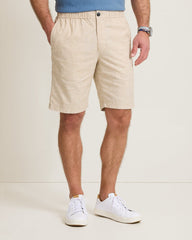 Riviera Shore Stretch-Linen E-Waist 9-Inch Shorts - Natural