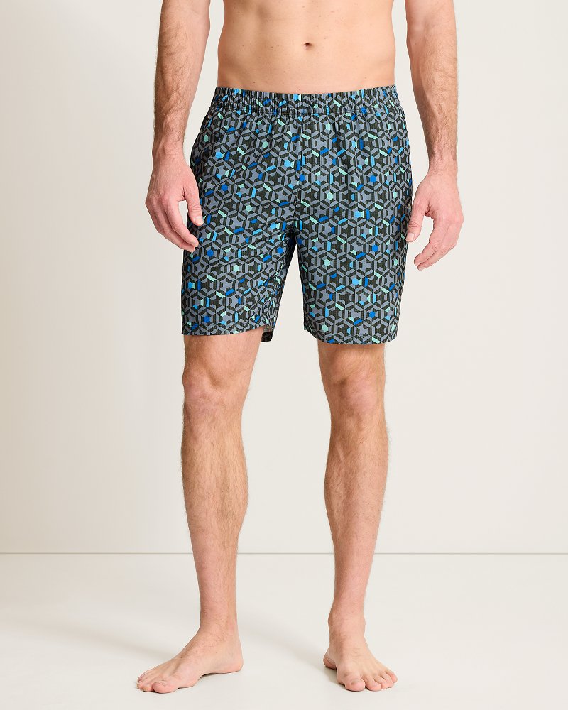Huntington Mosaic Tiles E-Waist Hybrid 8-Inch Shorts - Raincloud