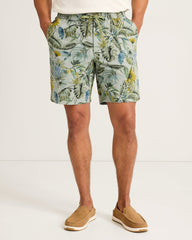 Riviera Shore Leaf Jungle Stretch-Linen E-Waist 8-Inch Shorts - Dusty Sage