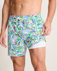 Naples Poolside Palms 6-Inch Swim Trunks - White