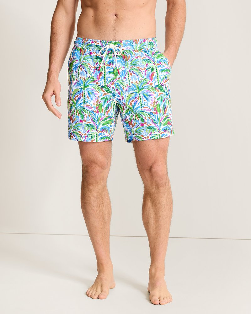 Naples Poolside Palms 6-Inch Swim Trunks - White