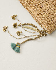 Sunshine Crochet Metallic Raffia Pouch - Natural/Gold/Blue