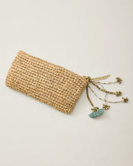Sunshine Crochet Metallic Raffia Pouch - Natural/Gold/Blue
