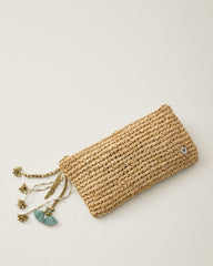 Sunshine Crochet Metallic Raffia Pouch - Natural/Gold/Blue