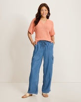 Chambray O'Lei Linen-Blend Cargo Pants - Med Indigo Wash