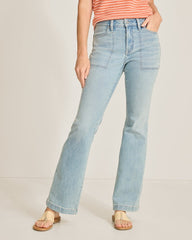 Mid-Rise Patch Pocket Flare Jeans - Pearl Beach Wash