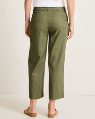Seaside Breeze Cropped Stretch-Linen Pants - Dark Fern