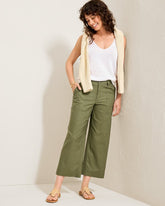 Seaside Breeze Cropped Stretch-Linen Pants - Dark Fern