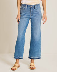 High-Rise Cropped Wide-Leg Raw-Hem Jeans - Marina Wash