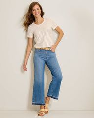 High-Rise Cropped Wide-Leg Raw-Hem Jeans - Marina Wash
