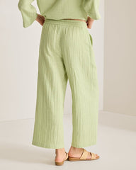 Island Gauze High-Rise Wide-Leg Cropped Pants - Light Rosemary