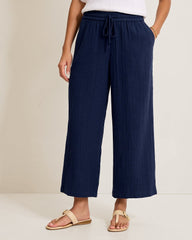 Island Gauze High-Rise Wide-Leg Cropped Pants - Coastline