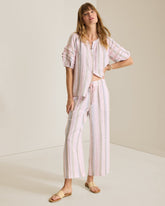 Island Gauze Stripe High-Rise Wide-Leg Cropped Pants - Cyber Light