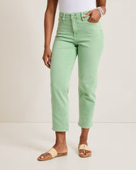 High-Rise Cropped Straight-Leg Jeans - Grass