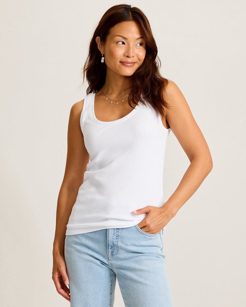 Sunset Bay Ribbed Tank Top - White
