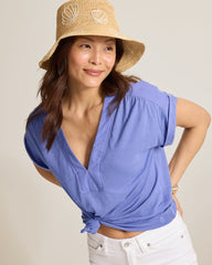 Linen-Blend Short-Sleeve Top - Blue Cove