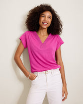 Linen-Blend Short-Sleeve Top - Very Berry