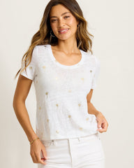 Linnea Coastal Fronds Linen Top - White