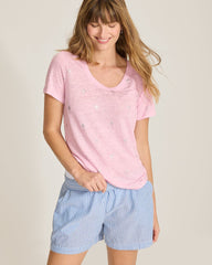 Linnea Coastal Fronds Linen Top - Cyber Light