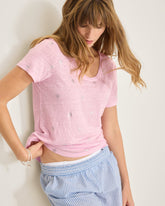 Linnea Coastal Fronds Linen Top - Cyber Light