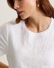 Noble Pineapple Embroidered Linen-Blend T-Shirt - White