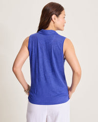 Linnea Johnny Collar Linen Tank Top - Bold Blue
