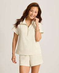 Palm Voyage Half-Zip Short-Sleeve Top - Bleached Sand