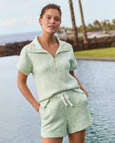 Palm Voyage Porto Fronds Half-Zip Short-Sleeve Top - Extra Light Margarita