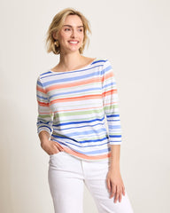 Ashby Isles Nautical Stripe 3/4-Sleeve T-Shirt - Bright Peach