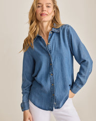 Chambray O'Lei Linen-Blend Relaxed Shirt - Med Indigo Wash