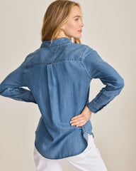 Chambray O'Lei Linen-Blend Relaxed Shirt - Med Indigo Wash