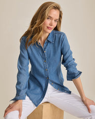 Chambray O'Lei Linen-Blend Relaxed Shirt - Med Indigo Wash