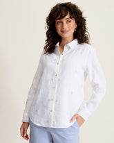 Coastalina Linen Embroidered Relaxed Shirt - Linen Sky