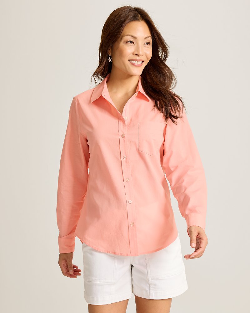 Washed Voile Classic Long-Sleeve Top - Light Salmon