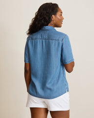 Chambray O'Lei Linen-Blend Utility Popover Shirt - Med Indigo Wash