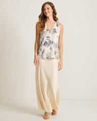 Jeweled Blooms Satin Halter Top - Coconut