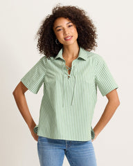 Harbor Isle Lace-Up Popover Camp Shirt - Natural Mint