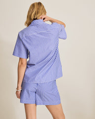 Harbor Isle Lace-Up Popover Camp Shirt - Bold Blue