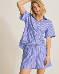 Harbor Isle Lace-Up Popover Camp Shirt - Bold Blue