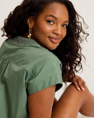 Oceana Isle Embroidered Popover Top - Dark Jade