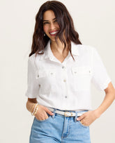 Coastalina Linen Camp Shirt - White