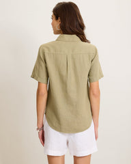 Coastalina Linen Camp Shirt - Sea Clay