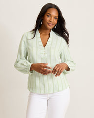 Beach Breeze Popover Linen-Blend Blouse - Extra Light Margarita