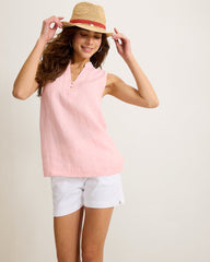 Coastalina Linen Sleeveless Popover Top - Light Salmon