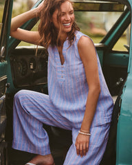 Coastalina Linen Sea Salt Bay Sleeveless Popover Top - Grape Pools