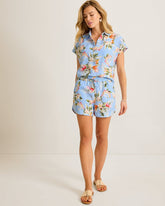 Coastalina Linen Ginger Flowers Camp Shirt - Seabank Sky