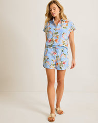 Coastalina Linen Ginger Flowers Camp Shirt - Seabank Sky