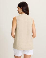 Two Palms Shimmer Linen Popover Top - Natural Linen